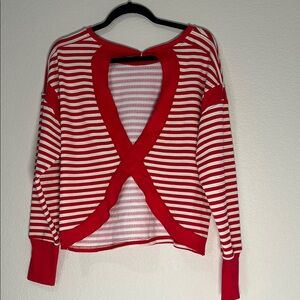 Red and White Striped Open Back Sweater
